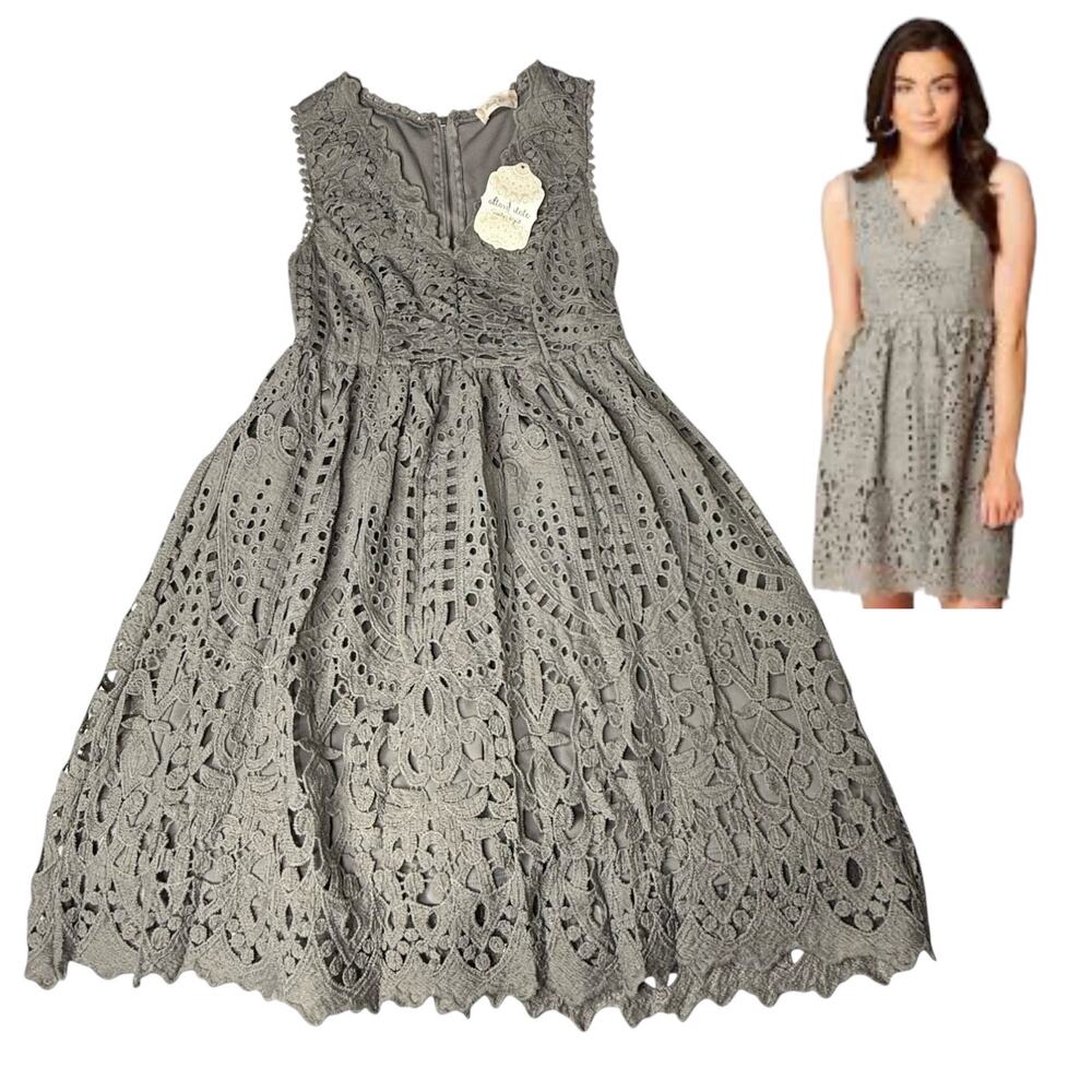 Altar’d State Lace Dress Womens Small Colleen Military Green Gray Sleeveless New